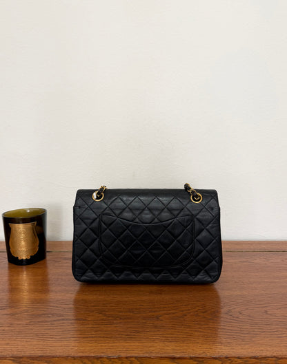 CHANEL TIMELESS CLASSIC DOUBLE FLAP BAG MEDIUM BLACK LAMBSKIN 24K GOLD HW