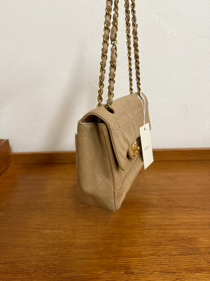 CHANEL TWIST LOCK CLASSIC FLAP BAG BEIGE