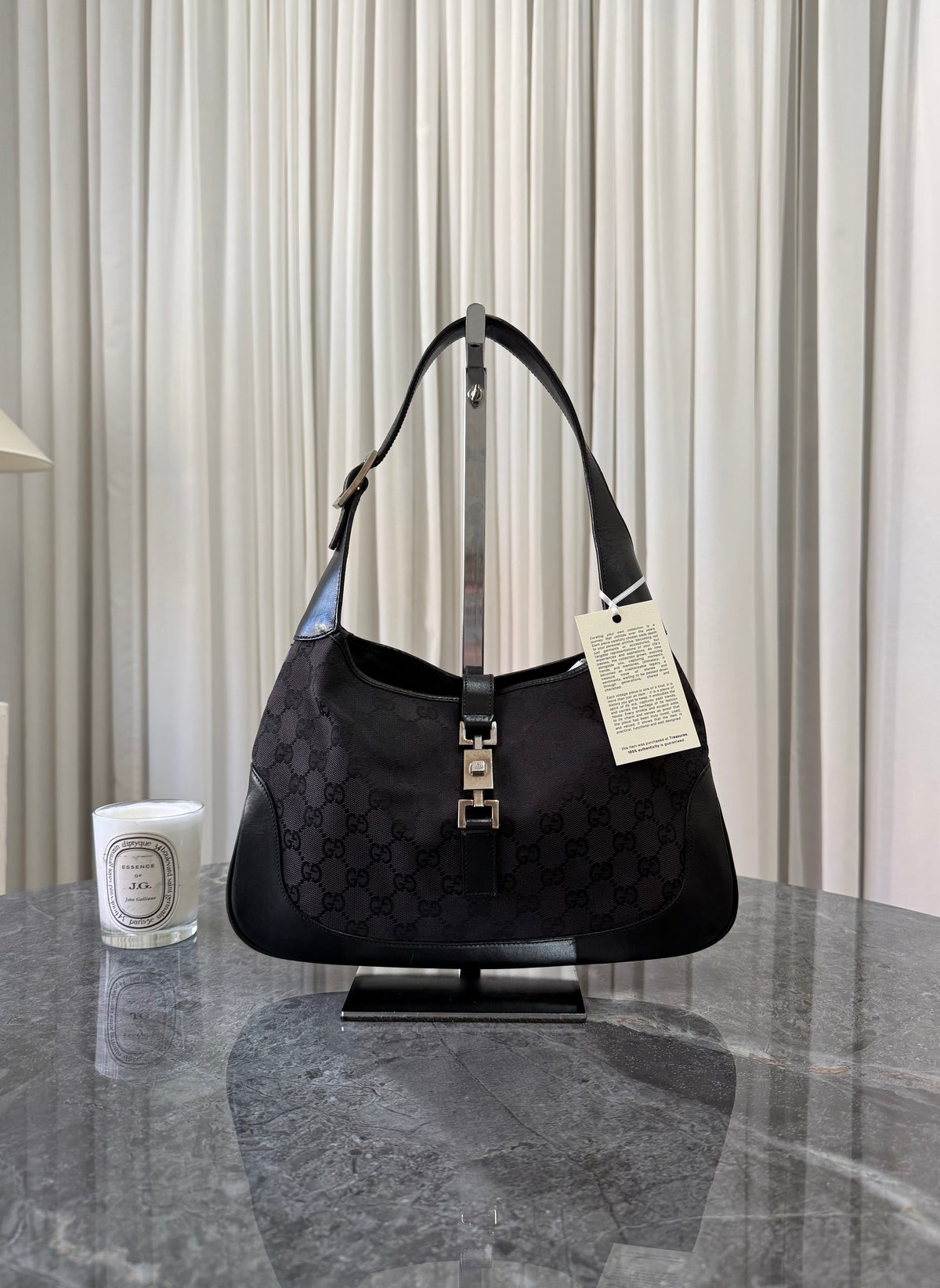 Gucci Jackie GG Canvas Shoulder Bag Black Silver HW