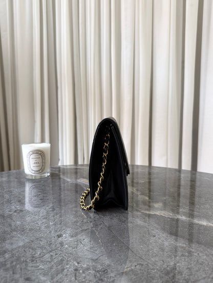 CHANEL CLASSIC SINGLE FLAP BAG LAMBSKIN BLACK 24K GOLD HW