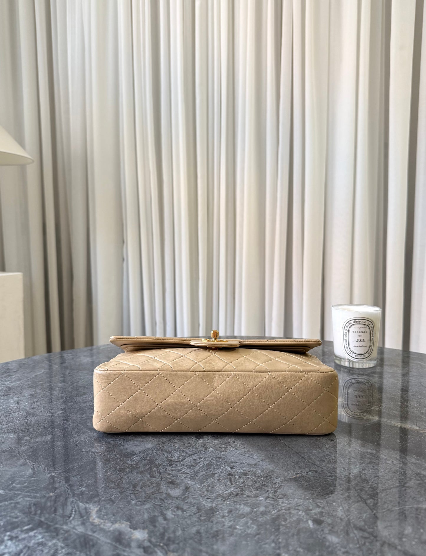 CHANEL CLASSIC DOUBLE FLAP BAG MEDIUM BEIGE 24K GOLD HW