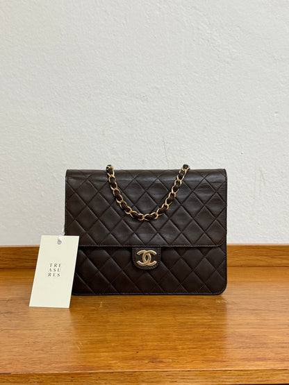 CHANEL CLASSIC SINGLE FLAP BAG BROWN 24k GOLD HW
