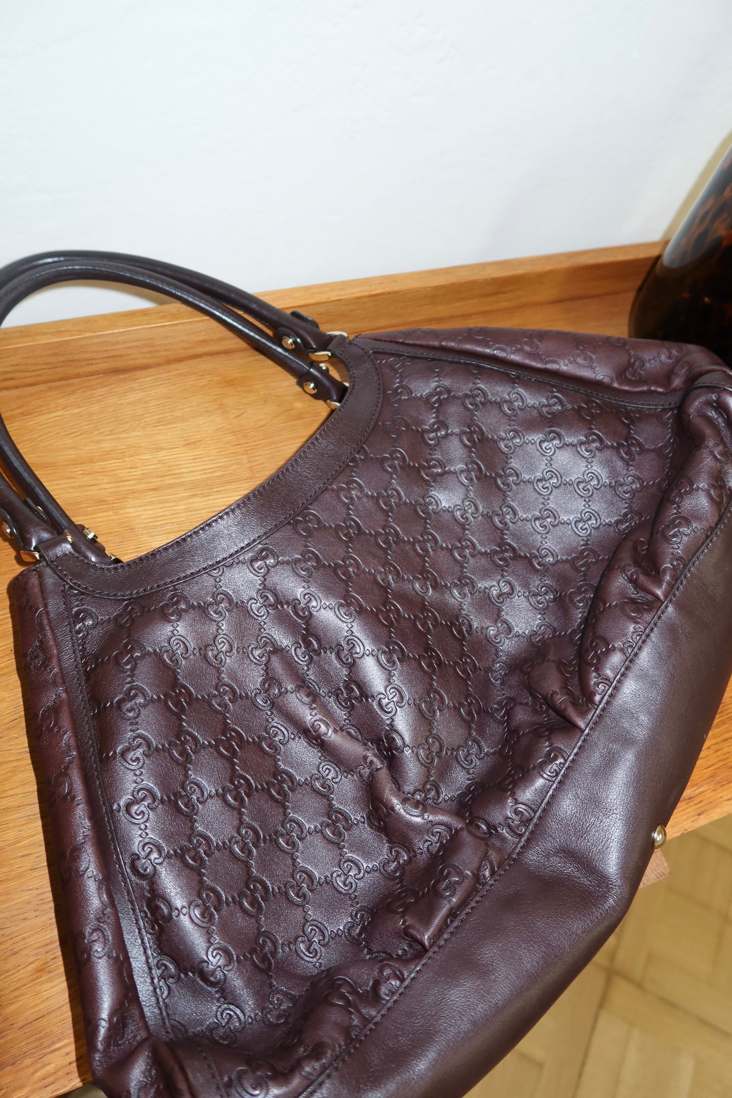 GUCCI GG HOBO ABBEY BAG BURGUNDY GOLD HW