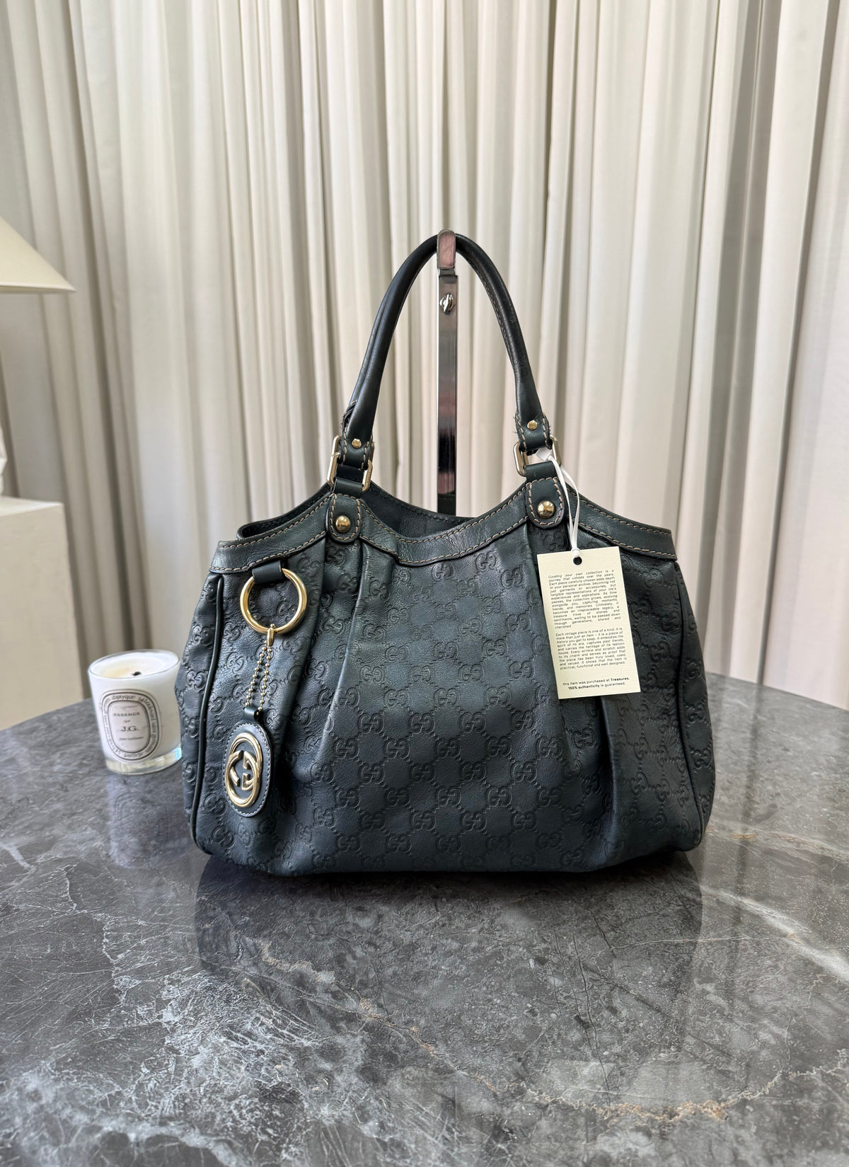 Gucci Sukey Guccissima Leather Tote Bag Grey Green Gold HW