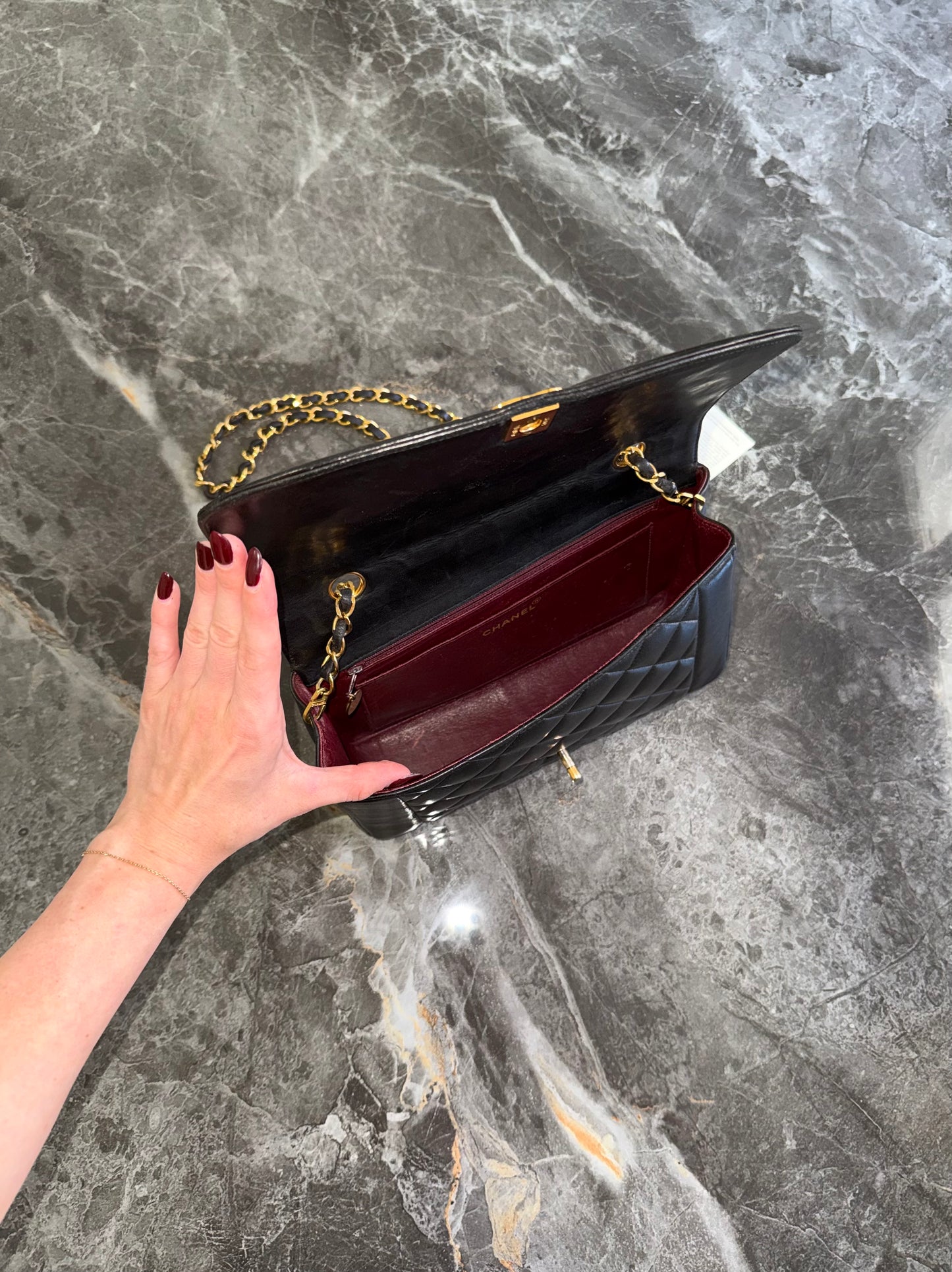 CHANEL DIANA MEDIUM QUILTED FLAP BAG BLACK GOLD HW