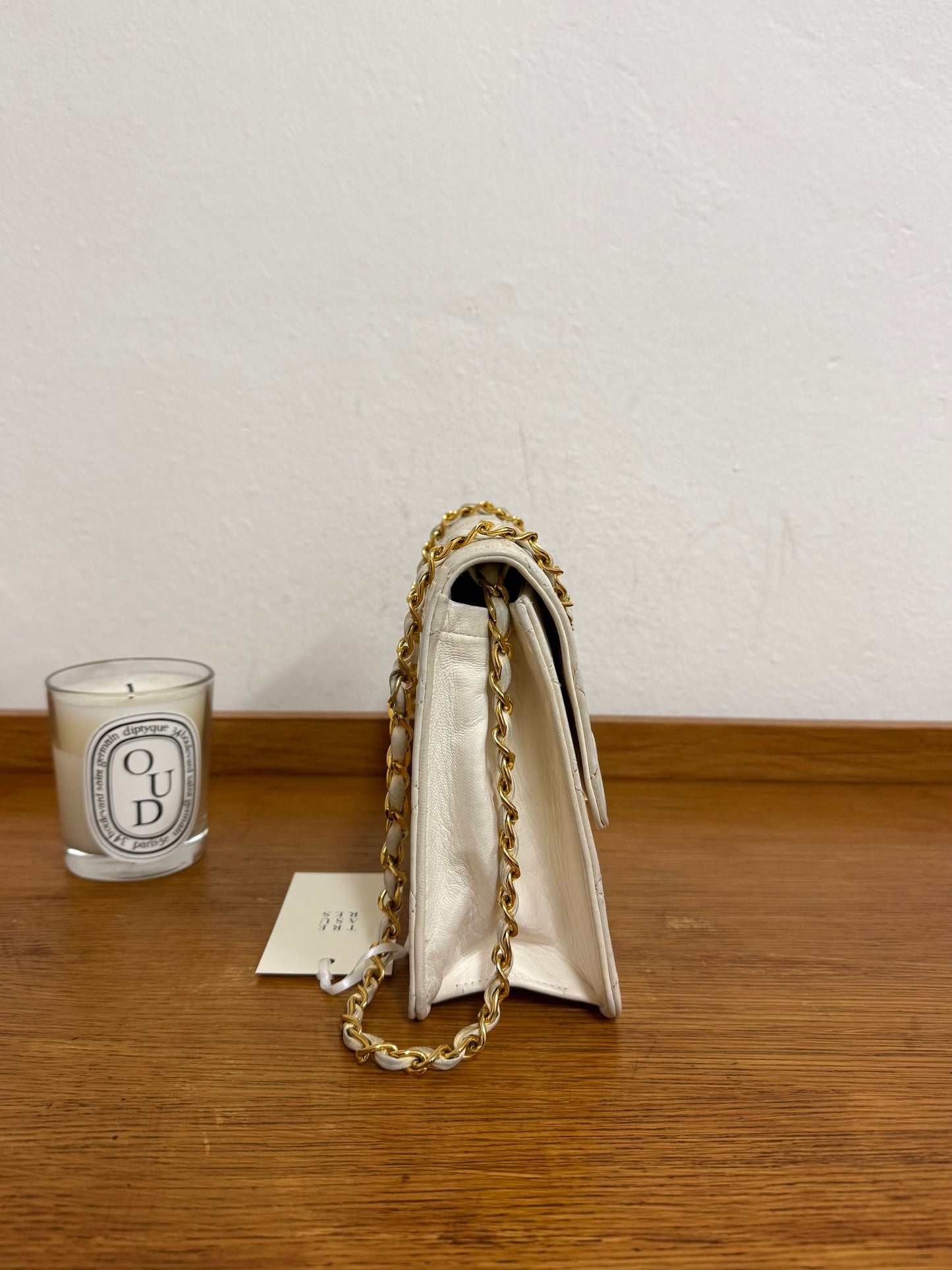 CHANEL CLASSIC SINGLE FLAP BAG LAMBSKIN WHITE 24K GOLD HW