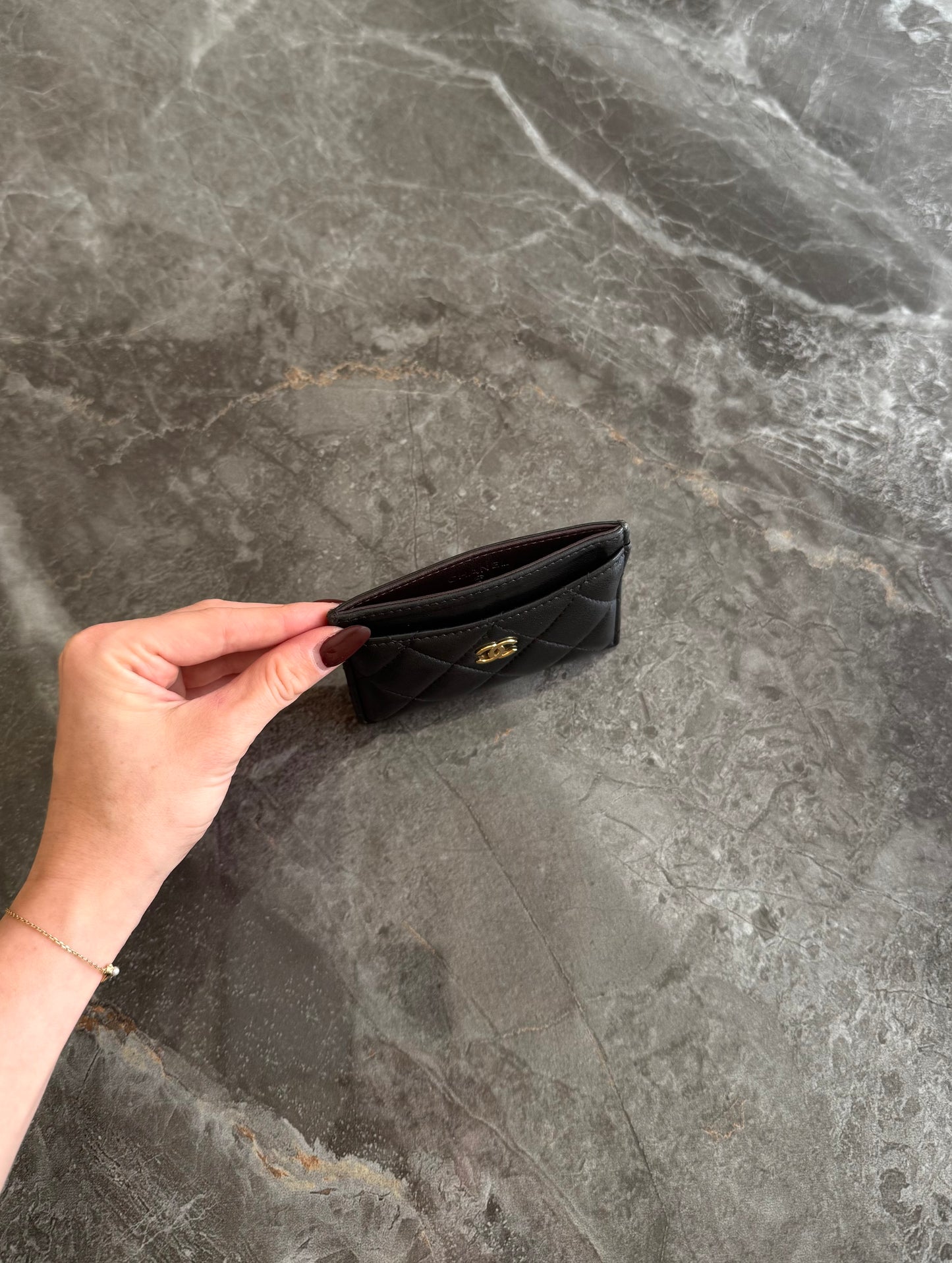 CHANEL CLASSIC QUILTED CARD HOLDER LAMBSKIN BLACK GOLD HW