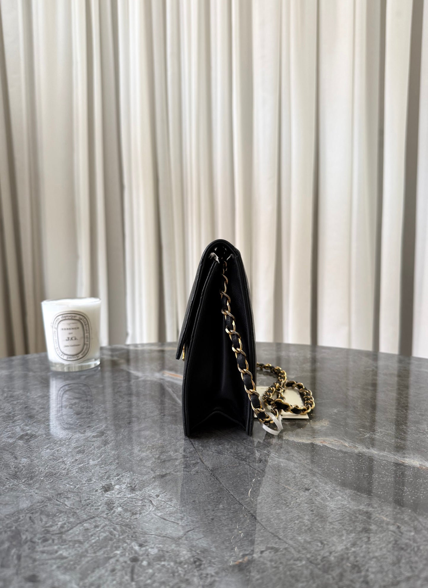CHANEL CLASSIC SINGLE FLAP BAG LAMBSKIN BLACK 24K GOLD HW