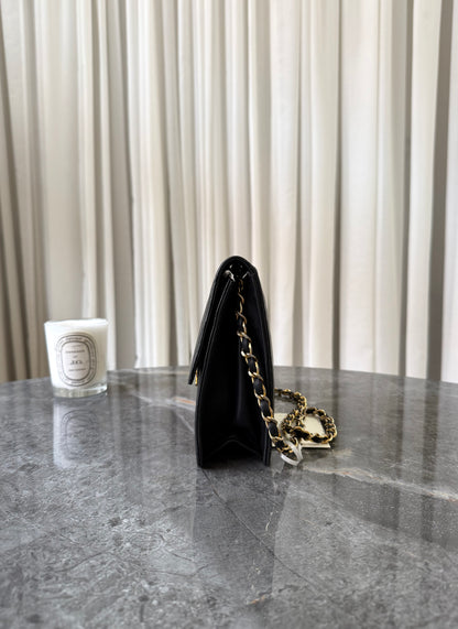 CHANEL CLASSIC SINGLE FLAP BAG LAMBSKIN BLACK 24K GOLD HW
