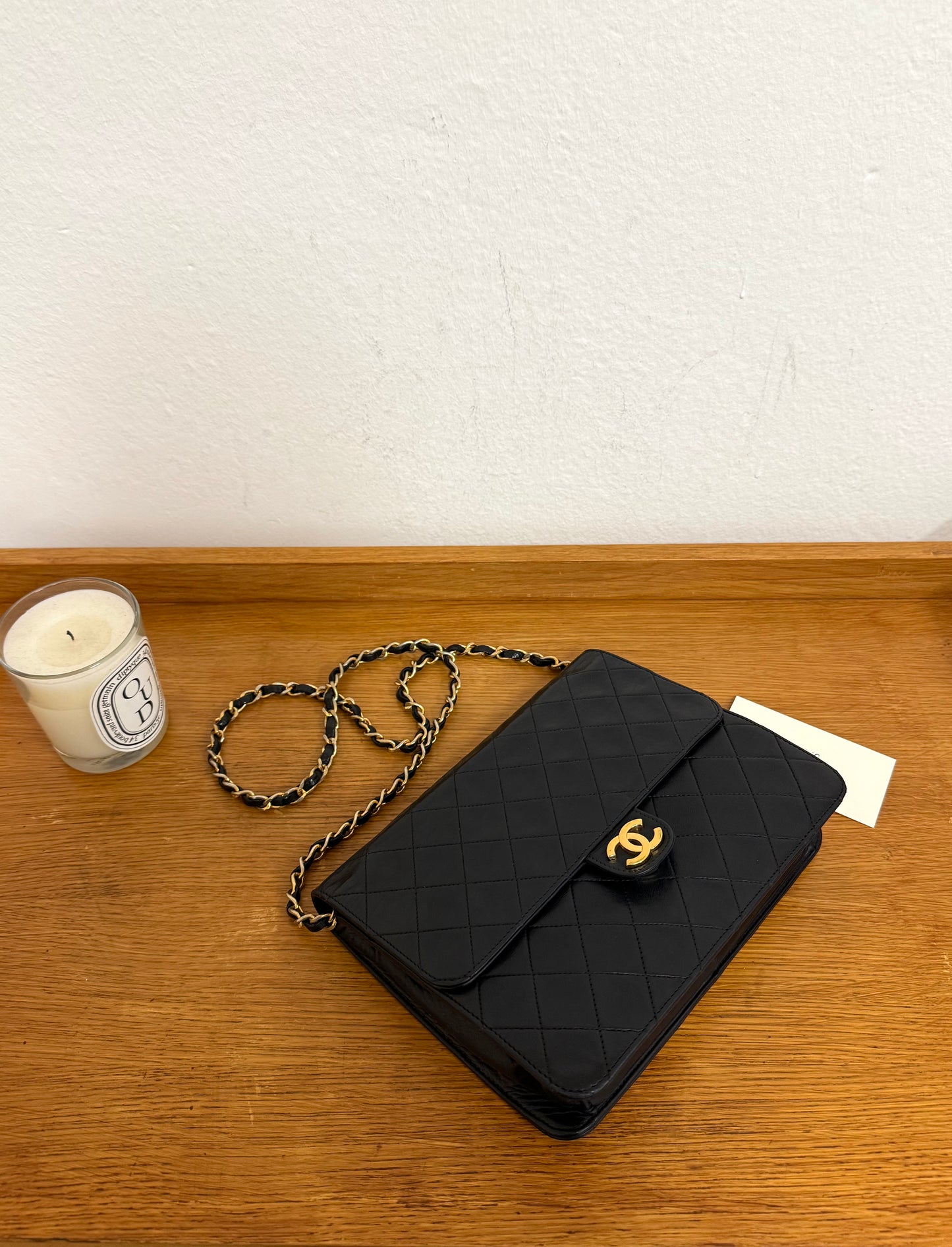 CHANEL CLASSIC SINGLE FLAP BAG LAMBSKIN BLACK 24K GOLD HW