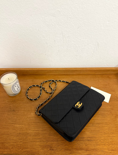 CHANEL CLASSIC SINGLE FLAP BAG LAMBSKIN BLACK 24K GOLD HW