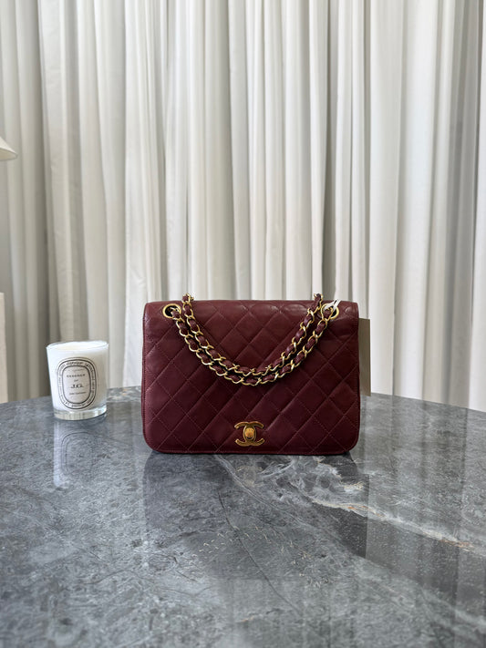 CHANEL FULL FLAP TWIST LOCK 24k GOLD BURGUNDY