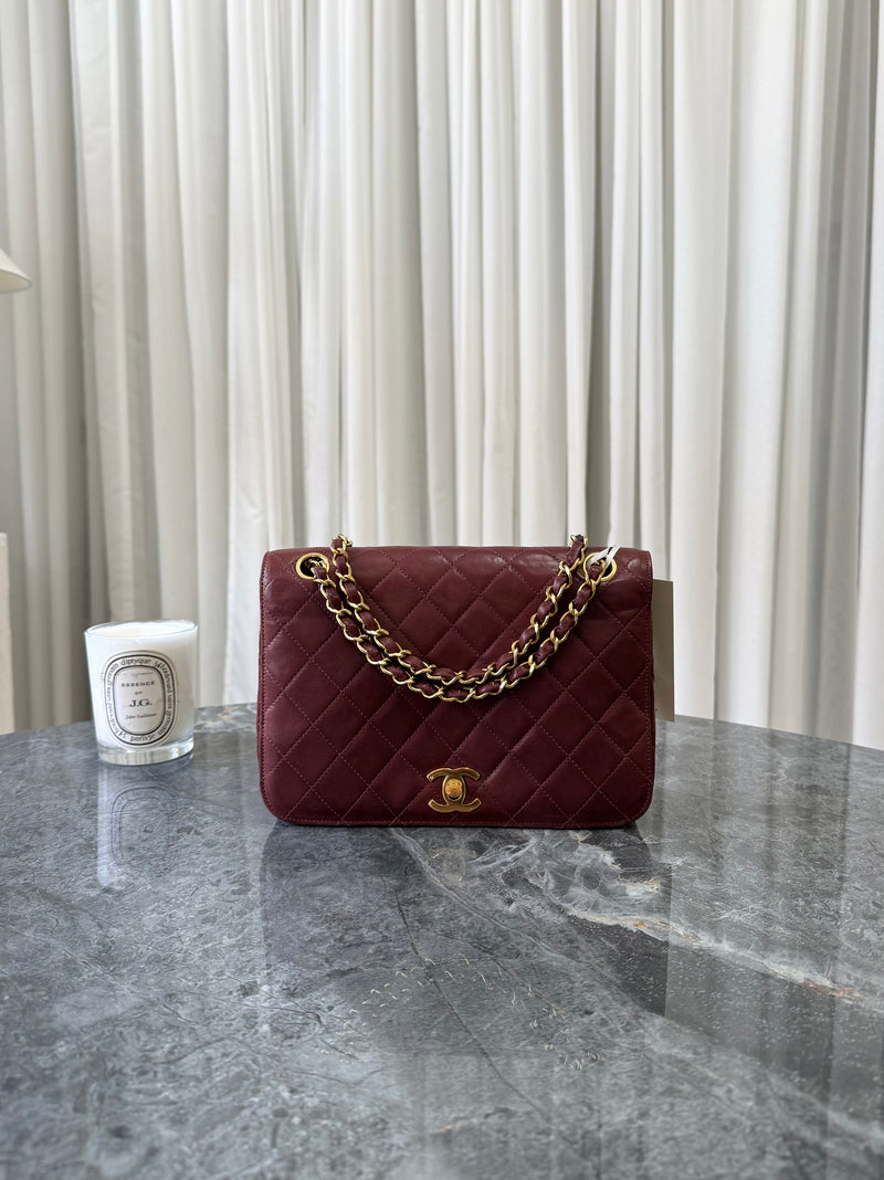 CHANEL FULL FLAP TWIST LOCK 24k GOLD BURGUNDY