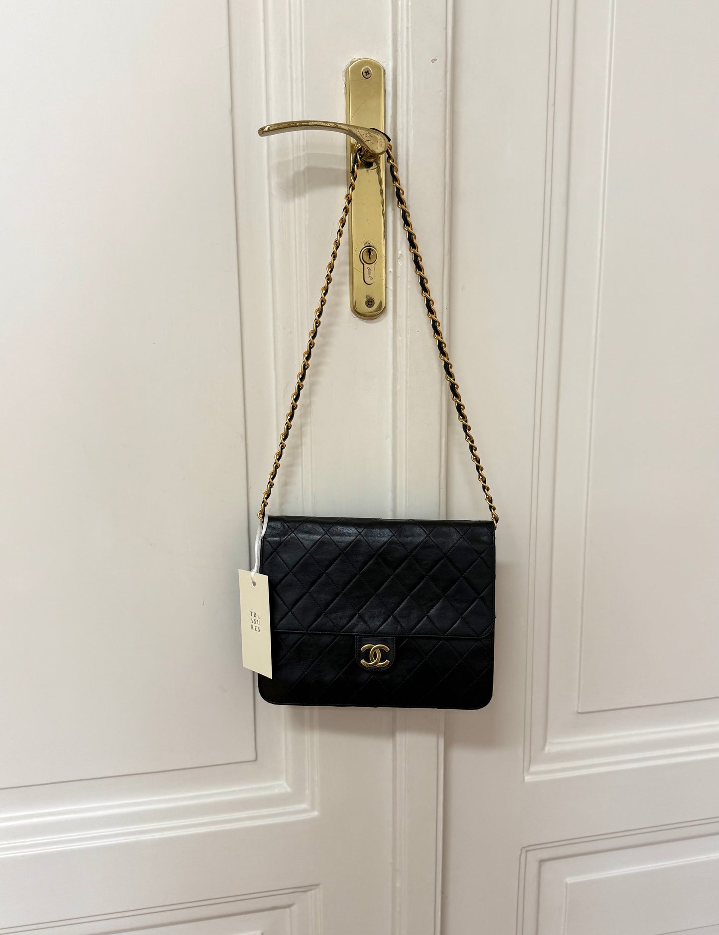 CHANEL CLASSIC SINGLE FLAP BAG LAMBSKIN BLACK 24K GOLD HW
