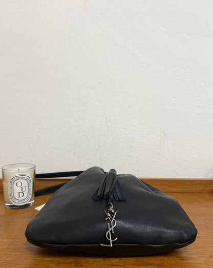 SAINT LAURENT DRAWSTRING BLACK SHOULDER BAG