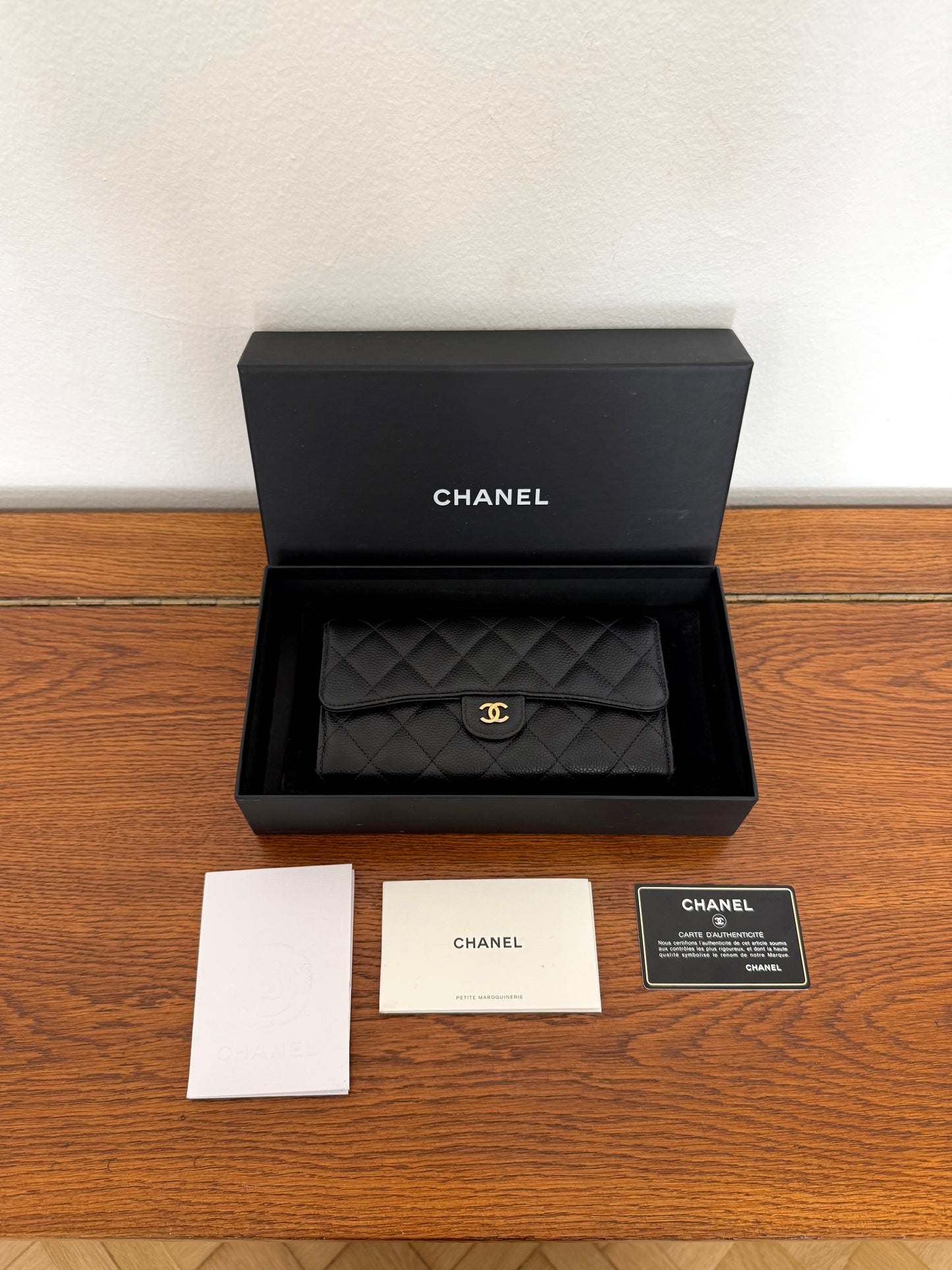 CHANEL CLASSIC LONG WALLET CAVIAR GOLD HW