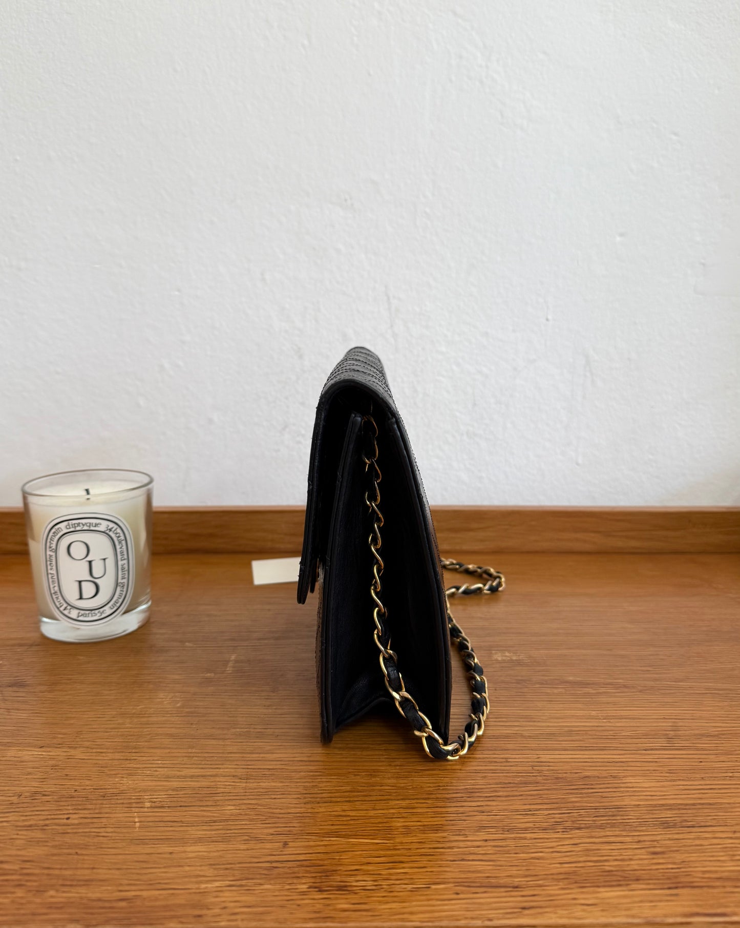 CHANEL CLASSIC SINGLE FLAP BAG LAMBSKIN BLACK 24K GOLD HW