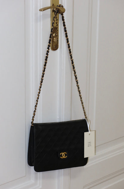 CHANEL CLASSIC SINGLE FLAP BAG LAMBSKIN BLACK 24K GOLD HW