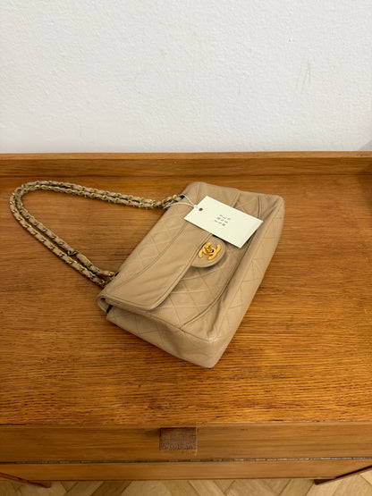 CHANEL TWIST LOCK CLASSIC FLAP BAG BEIGE