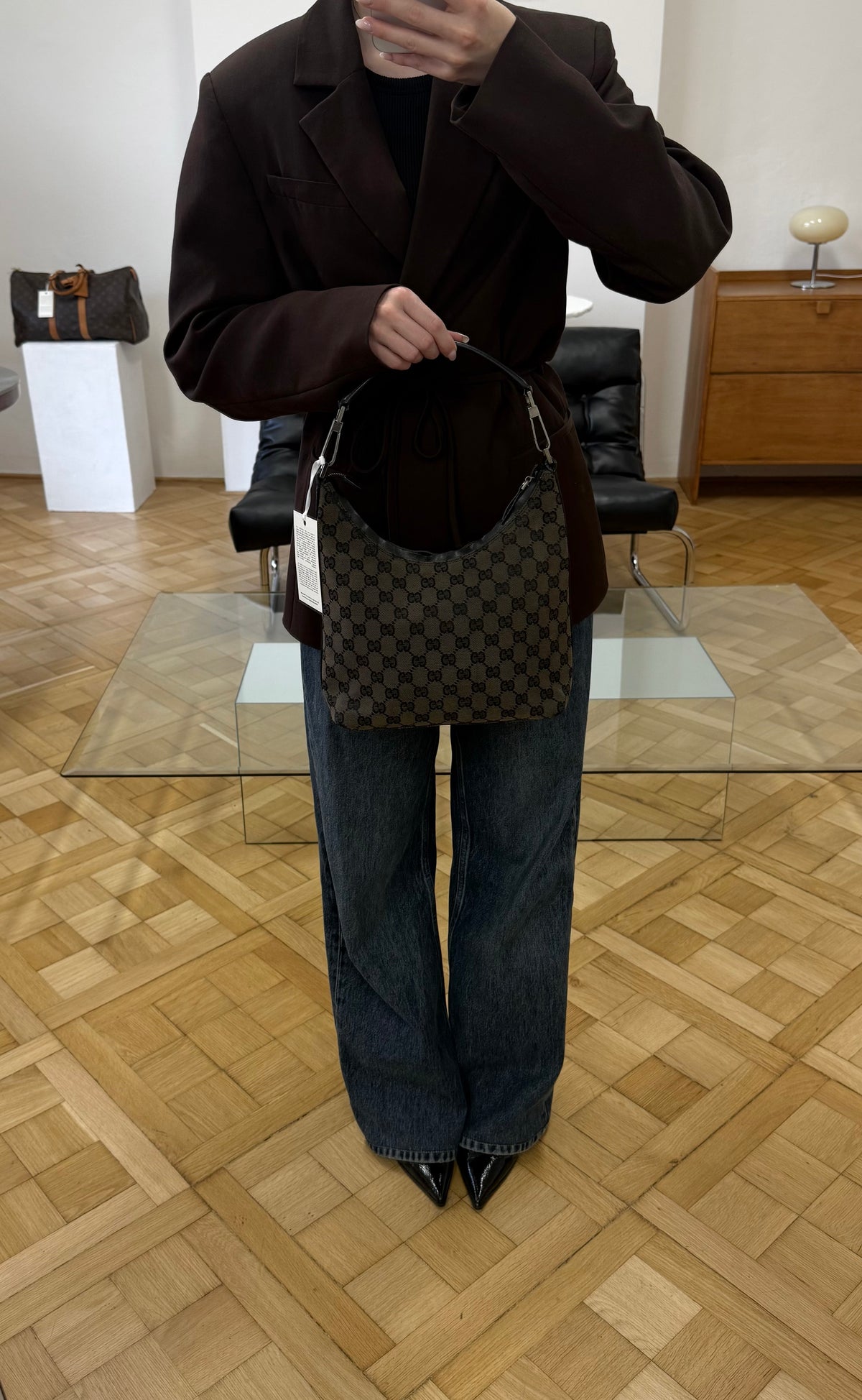 Gucci GG Monogram Shoulder Bag Black