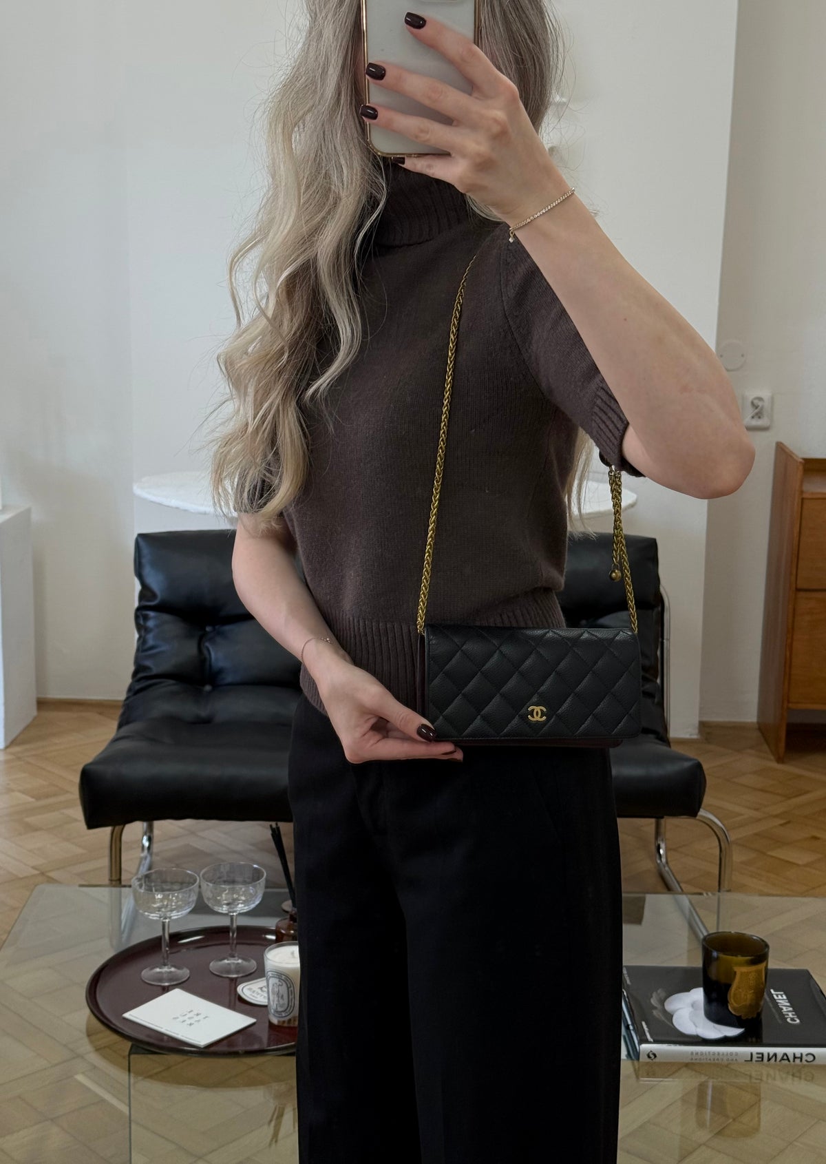 Chanel Caviar Long Wallet Black Gold HW Series 21