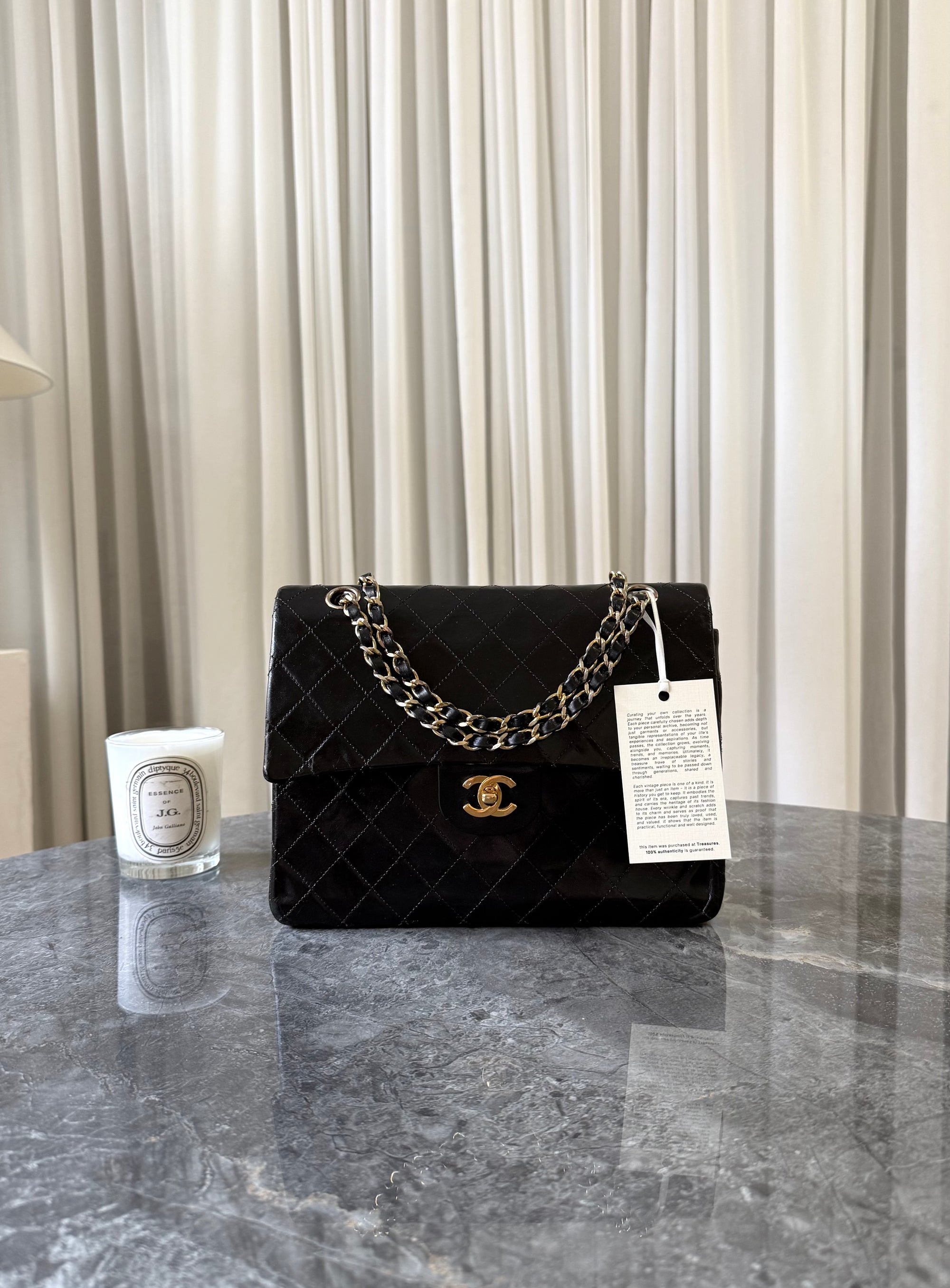 CHANEL CLASSIC DOUBLE FLAP BAG BLACK MEDIUM TALL 24K GOLD HW