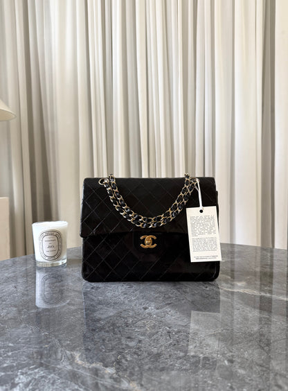 CHANEL CLASSIC DOUBLE FLAP BAG BLACK MEDIUM TALL 24K GOLD HW