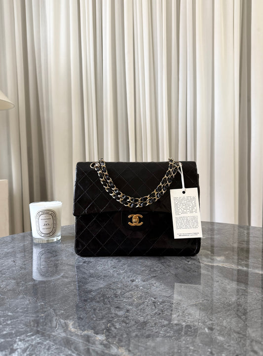 Chanel Classic Double Flap Bag Black Medium Tall 24K Gold HW
