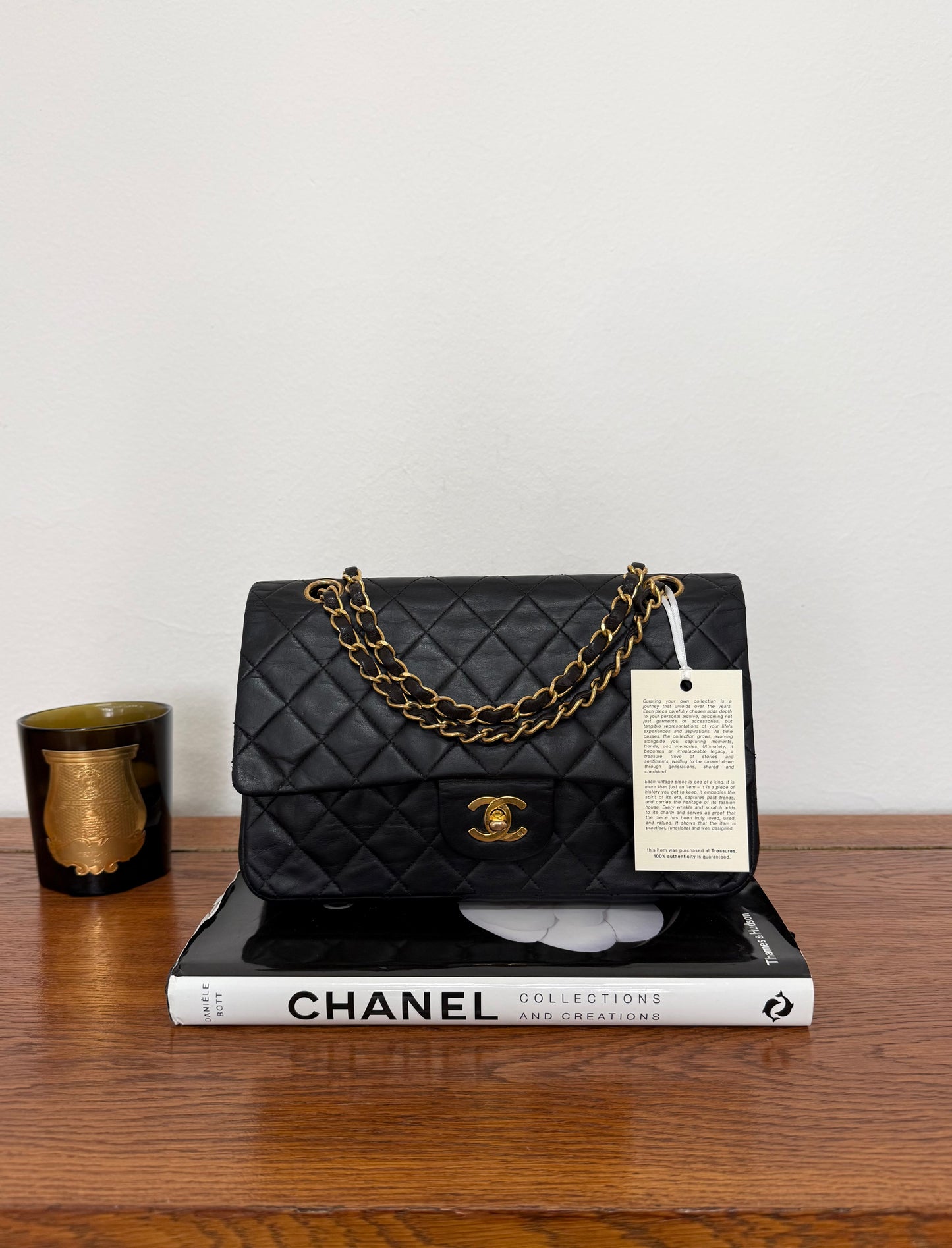 CHANEL TIMELESS CLASSIC DOUBLE FLAP BAG MEDIUM BLACK LAMBSKIN 24K GOLD HW