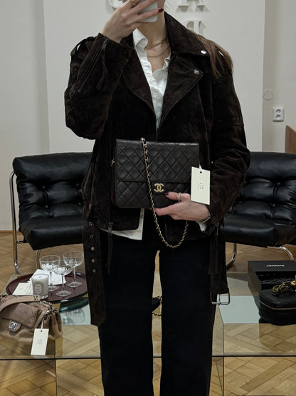 CHANEL CLASSIC SINGLE FLAP BAG BROWN 24k GOLD HW