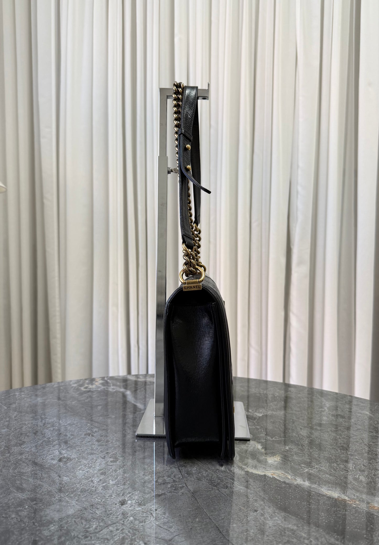 CHANEL LARGE BOY BAG BLACK GOLD HW