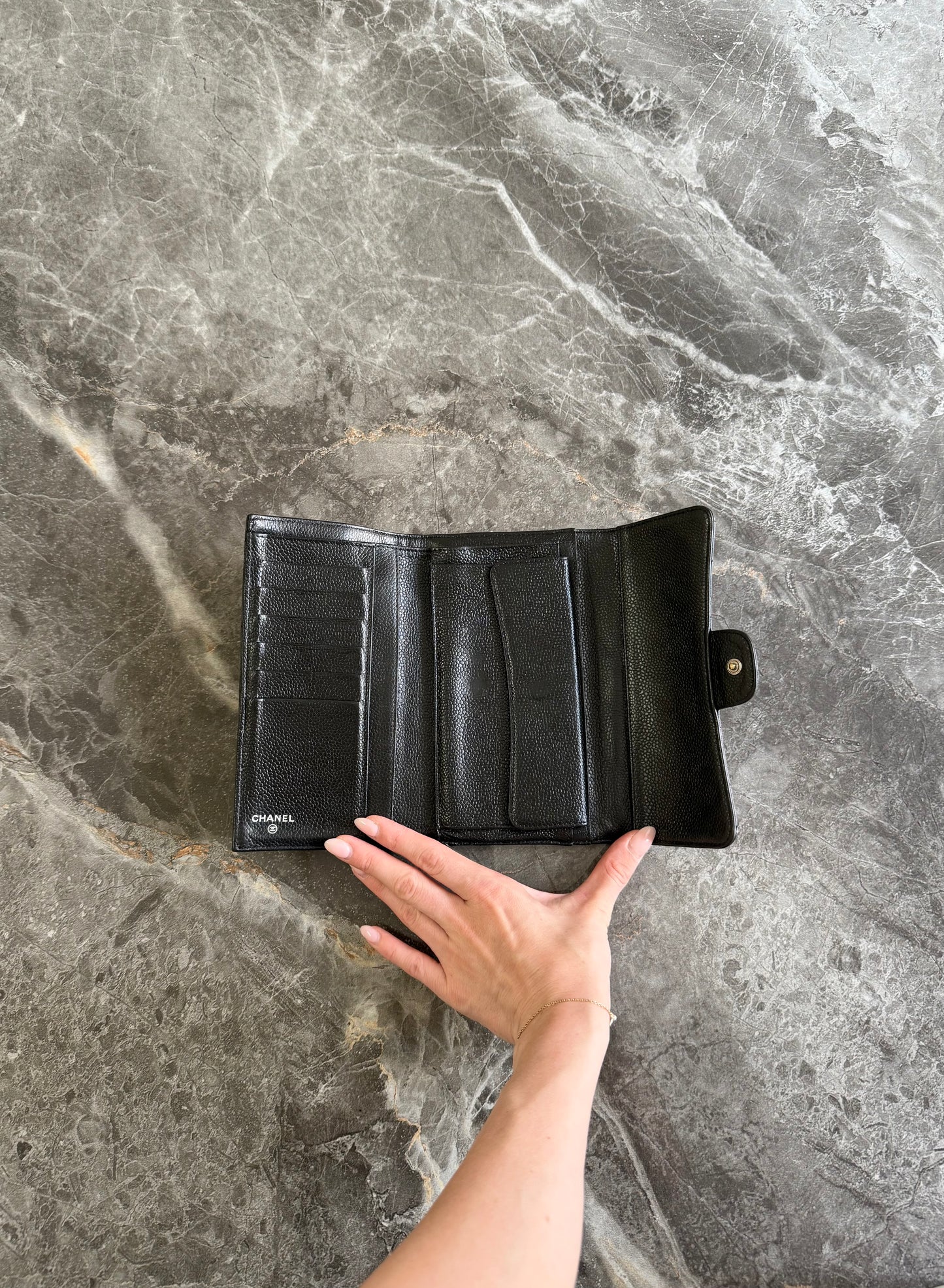 CHANEL CLASSIC LONG WALLET BLACK CAVIAR SILVER HW SERIES 12