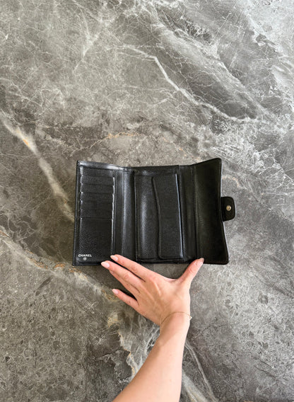 CHANEL CLASSIC LONG WALLET BLACK CAVIAR SILVER HW SERIES 12