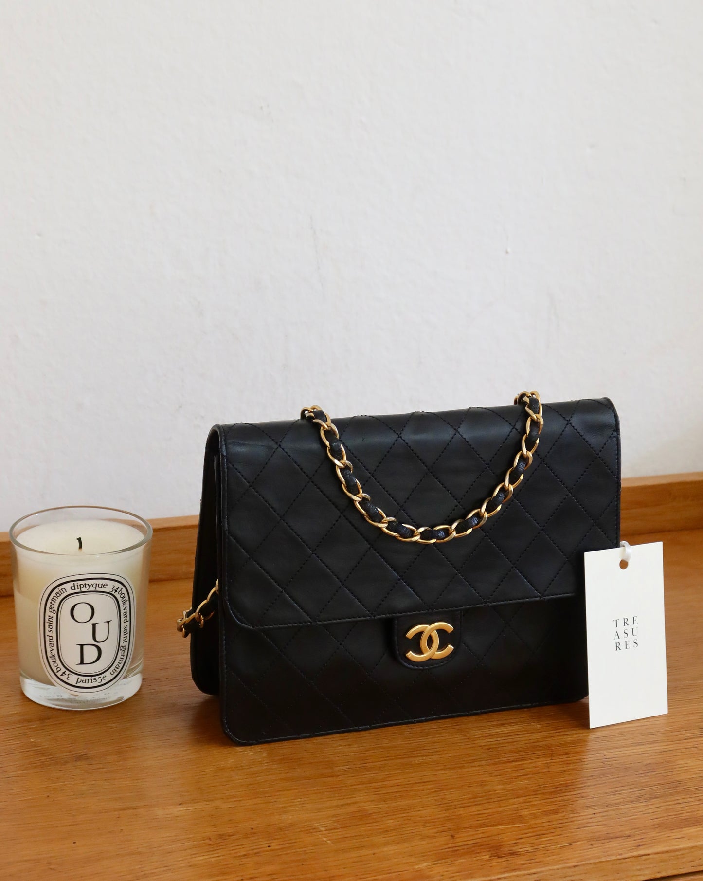 CHANEL CLASSIC SINGLE FLAP BAG LAMBSKIN BLACK 24K GOLD HW