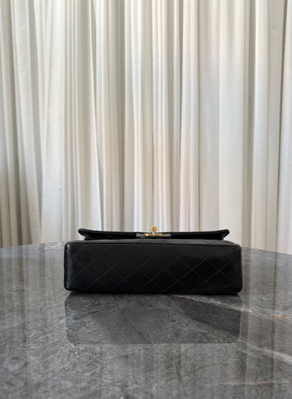 CHANEL CLASSIC DOUBLE FLAP BAG MEDIUM BLACK 24K GOLD HW