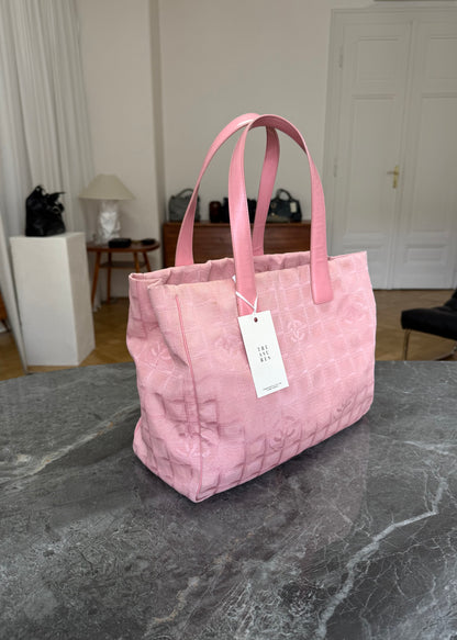 Chanel Pink New Travel Line Tote Bag MM Canvas Silver HW