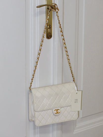 CHANEL CLASSIC SINGLE FLAP BAG LAMBSKIN WHITE 24K GOLD HW
