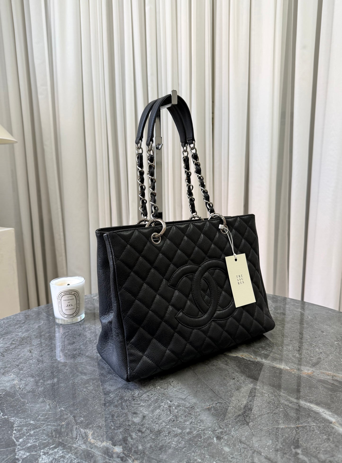 CHANEL CAVIAR GRAND TOTE BAG BLACK SILVER HW