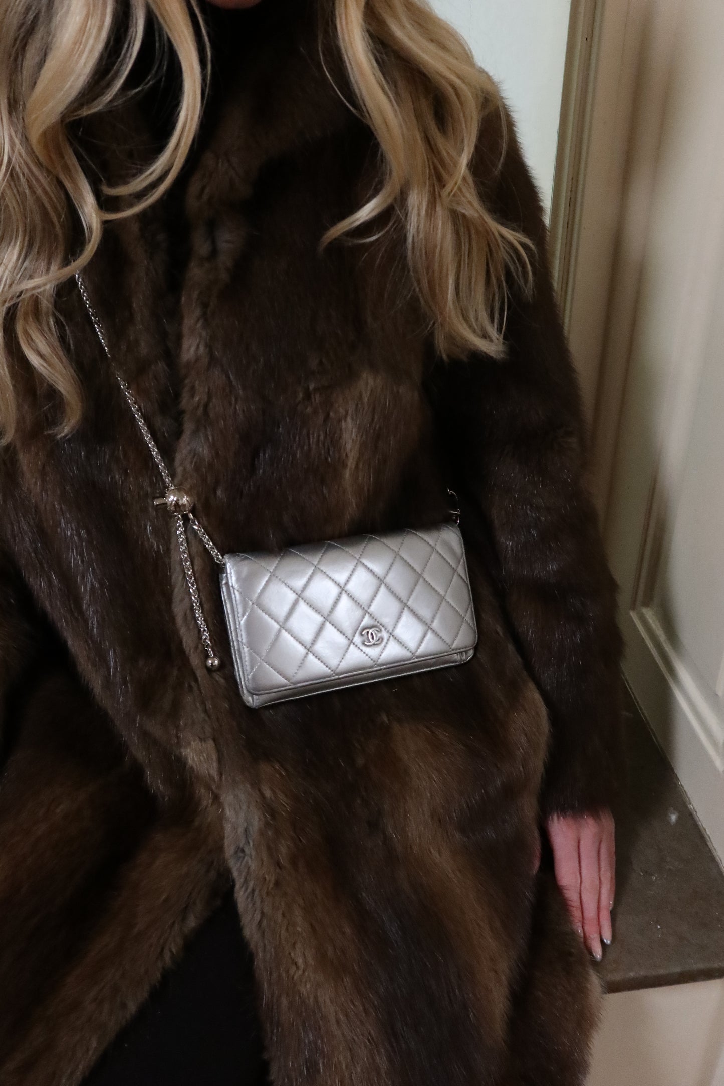 CHANEL WALLET QUILTED SILVER