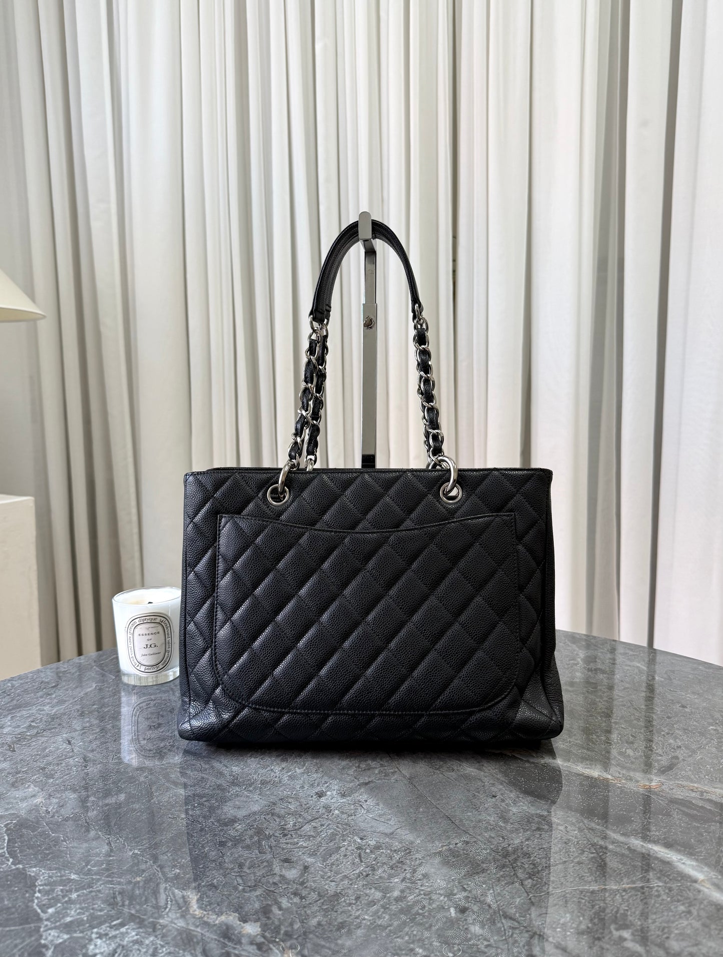 CHANEL CAVIAR GRAND TOTE BAG BLACK SILVER HW