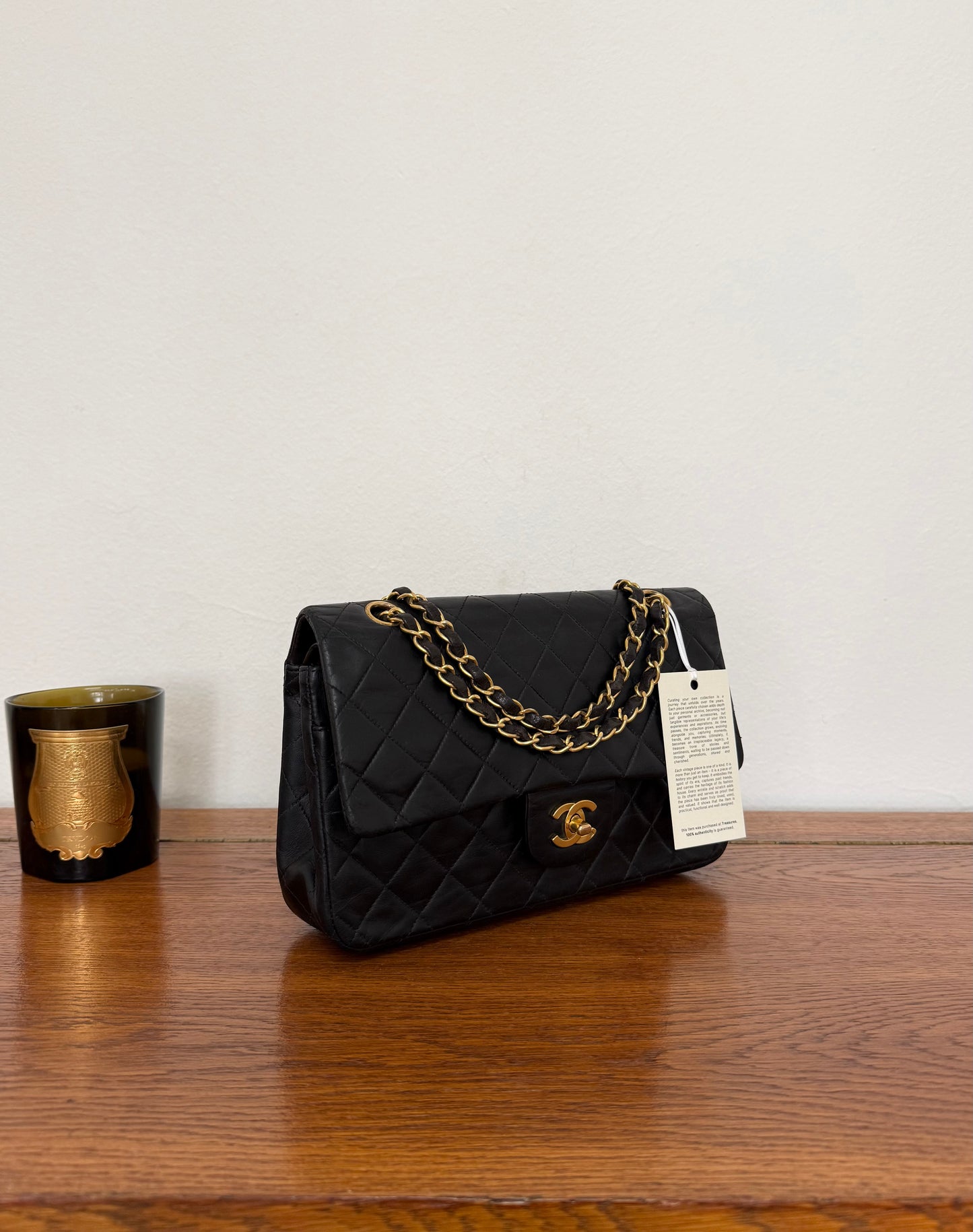 CHANEL TIMELESS CLASSIC DOUBLE FLAP BAG MEDIUM BLACK LAMBSKIN 24K GOLD HW
