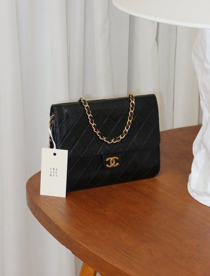 CHANEL CLASSIC SINGLE FLAP BAG LAMBSKIN BLACK 24K GOLD HW