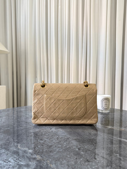 CHANEL CLASSIC DOUBLE FLAP BAG MEDIUM BEIGE 24K GOLD HW