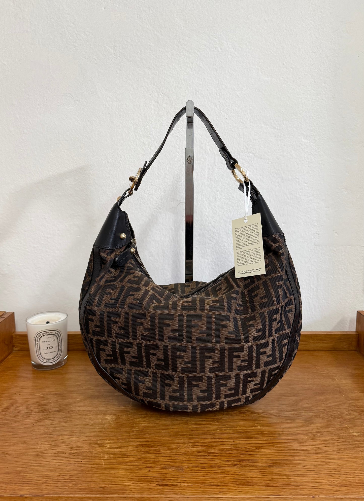 FENDI HALF MOON ZUCCA CANVAS HOBO BAG BROWN