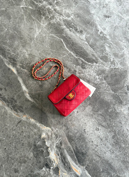 Chanel Red Timeless Classic Single Flap 17 Lambskin 24K Gold HW