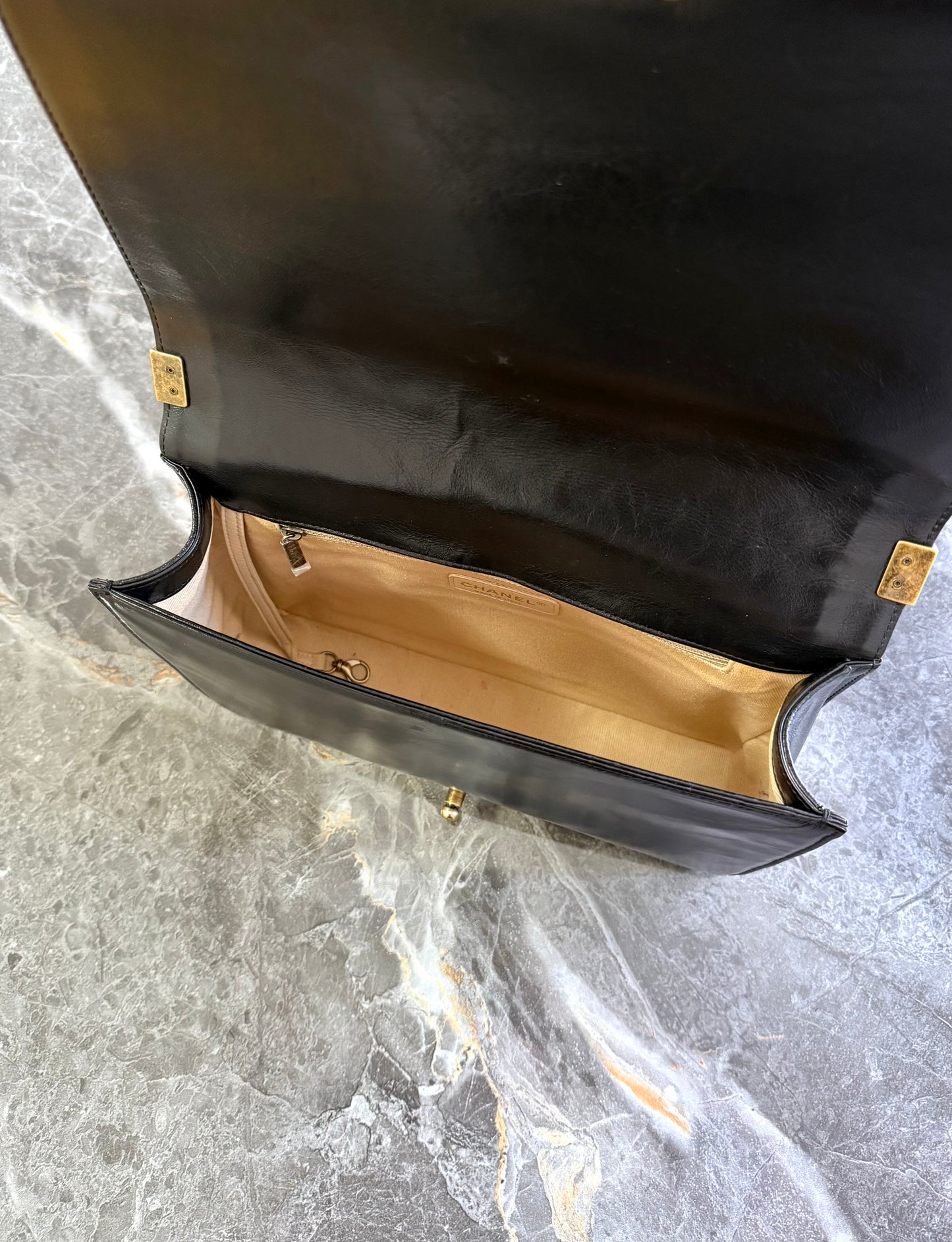 CHANEL LARGE BOY BAG BLACK GOLD HW