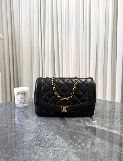 CHANEL DIANA MEDIUM QUILTED FLAP BAG BLACK GOLD HW
