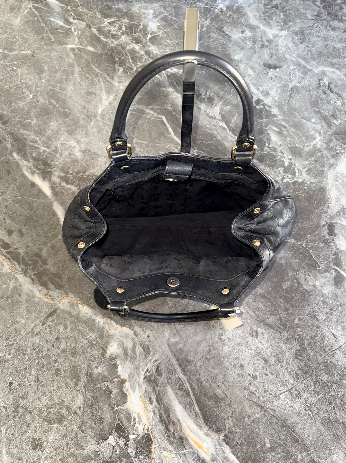 Gucci Sukey Guccissima Leather Tote Bag Black Gold HW