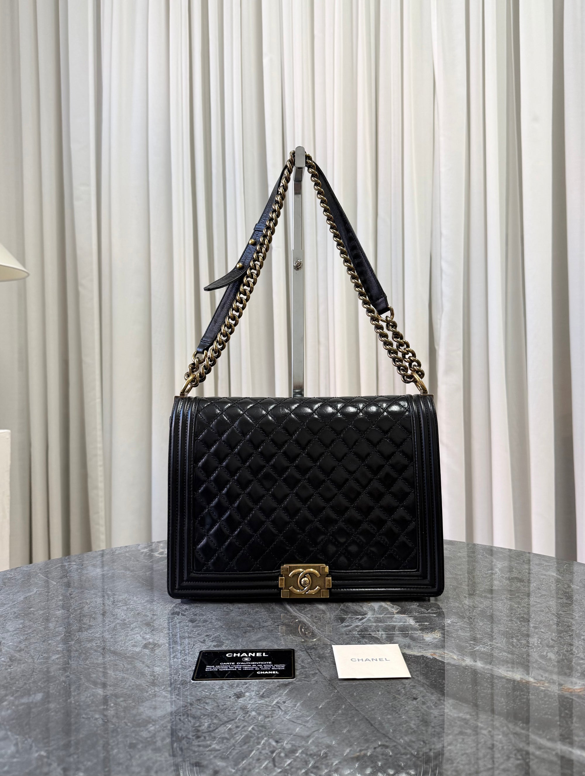 CHANEL LARGE BOY BAG BLACK GOLD HW