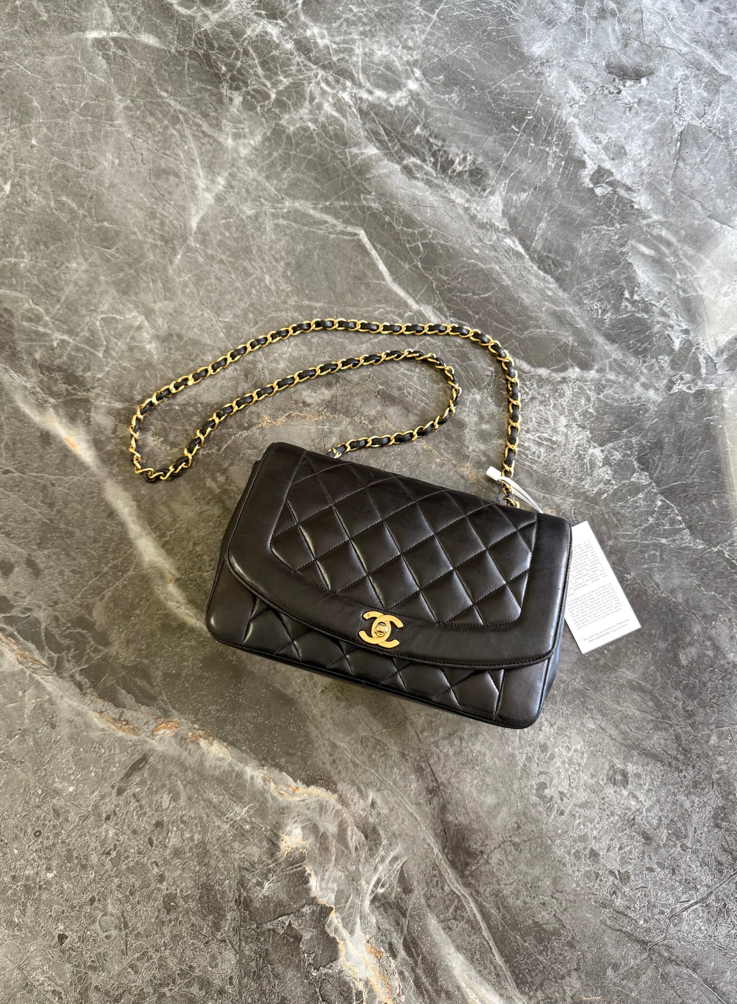 CHANEL DIANA MEDIUM QUILTED FLAP BAG BLACK GOLD HW